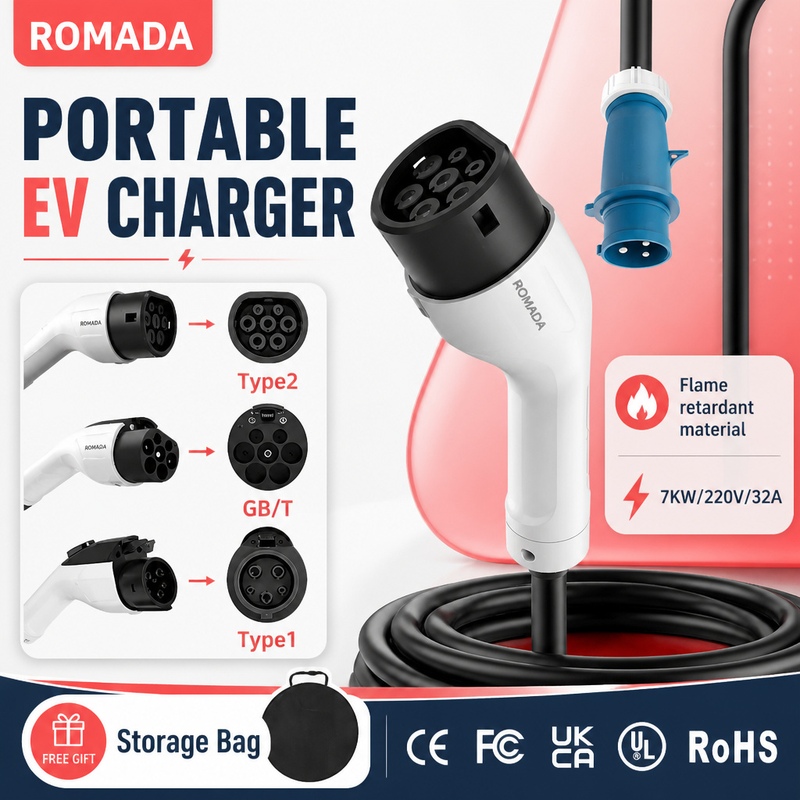 7kW ROMADA 전기차 휴대용 충전기, GBT Ty - Portable Ev Charger 32A Type 2 Cee Plug 리뷰 및 가격